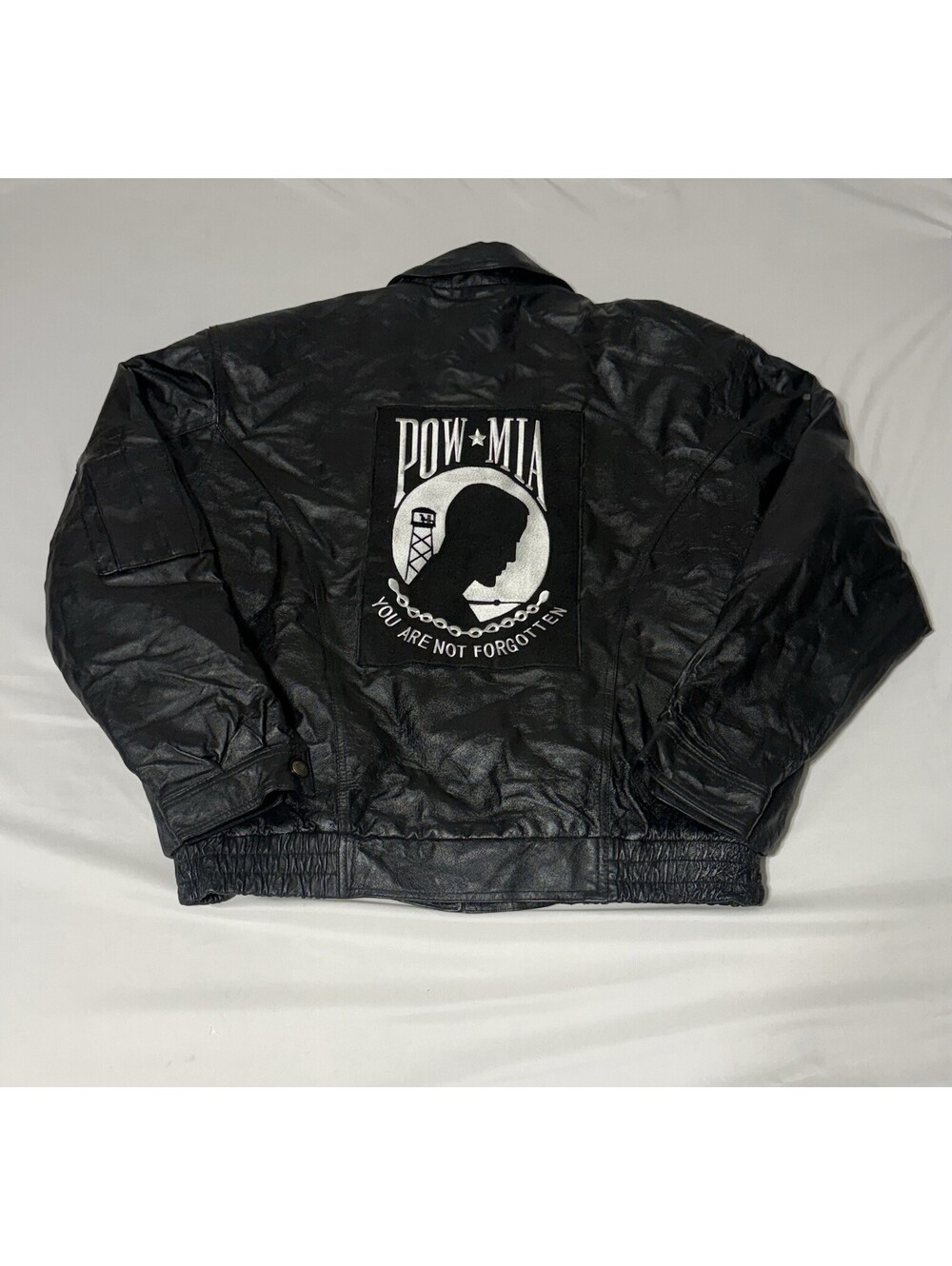 Vintage Leather USA Leather Jacket,POW MIA Logo Back, Zipper Front Size XXL